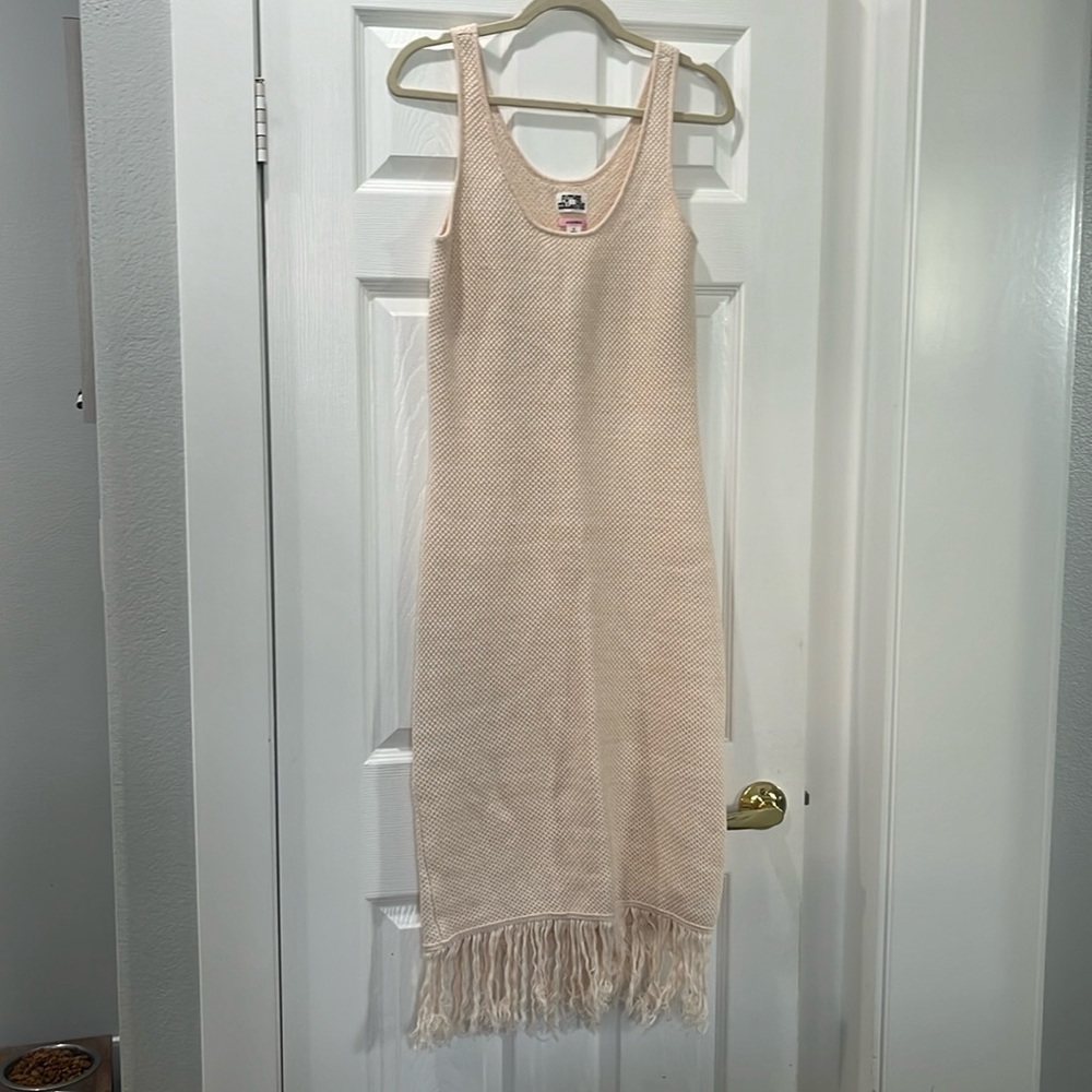 Future Collective Alain Michelle Boho Fringe Cream Midi Dress. Size M. EUC.